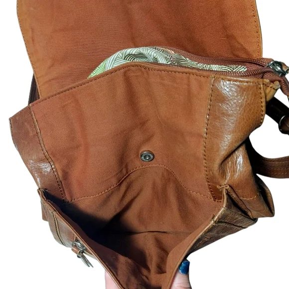 The Sak Brown Leather Convertible Fold over Backpack Satchel Bag Handbag Purse - Picture 8 of 10